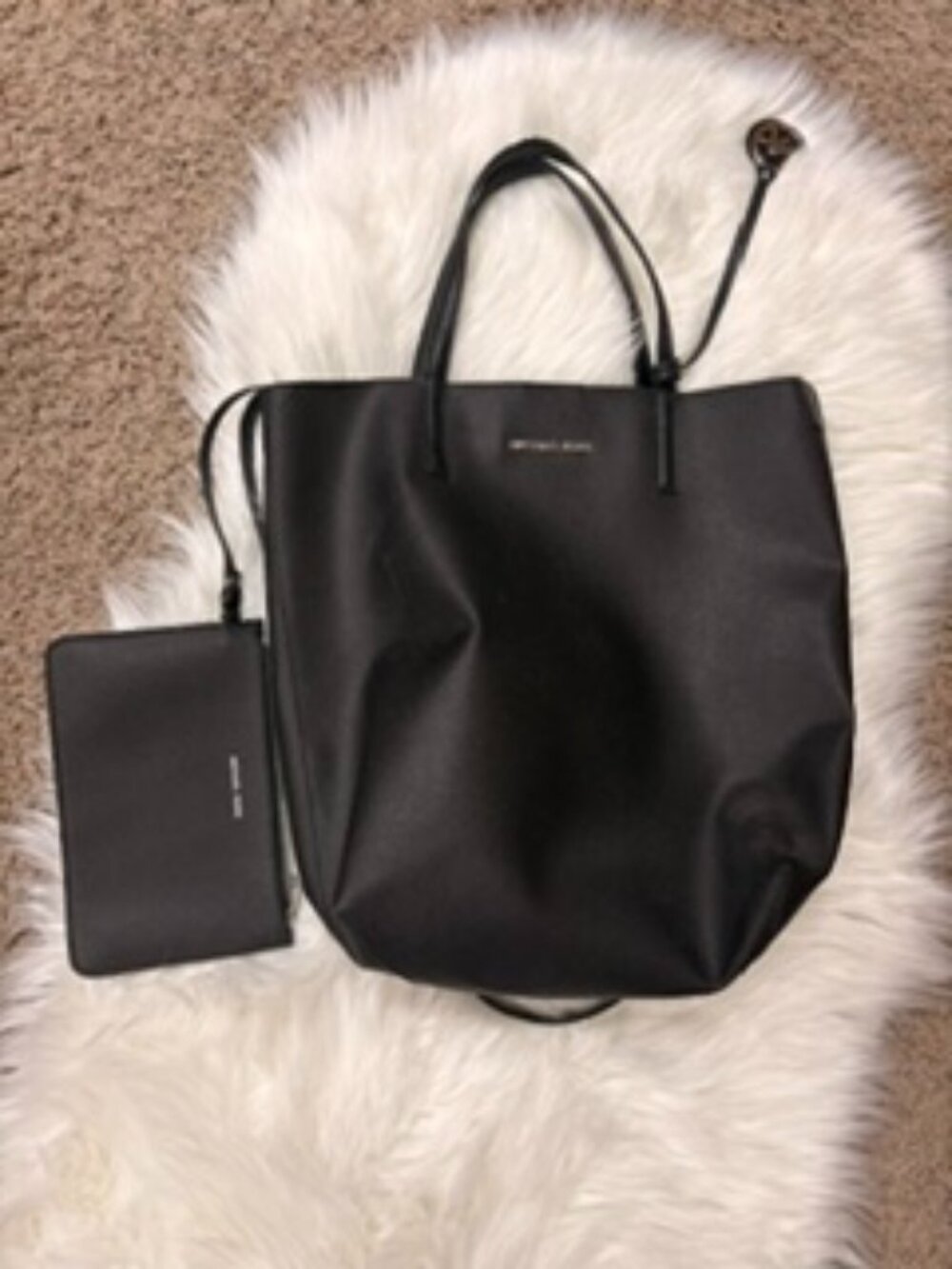 Michael Kors Black Pebbled Tote Bag with Matching Wristlet Pouch